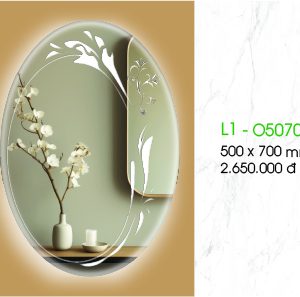 Gương đèn LED Oval - Hoa văn - Kích thước 50x70