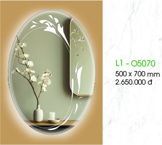 Gương đèn LED Oval - Hoa văn - Kích thước 50x70