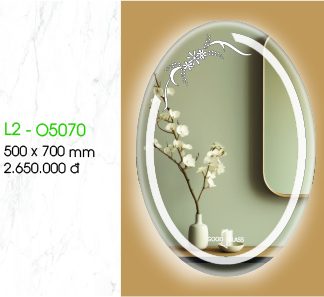 Gương đèn LED Oval - Hoa văn 02 - Kích thước 50x70
