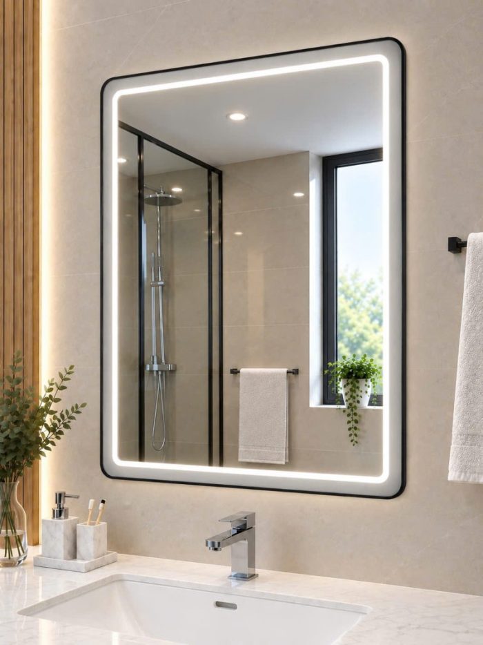Gương đèn LED chữ nhật khung viền nhôm